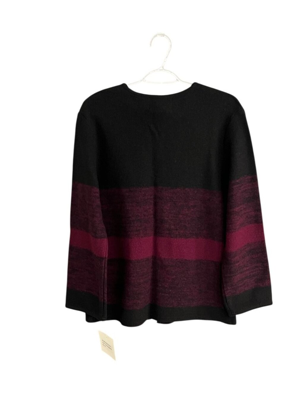 Keren Hart Women Small Cardigan Sweater Wool Blend Black & Burgundy Open Front - Picture 6 of 11